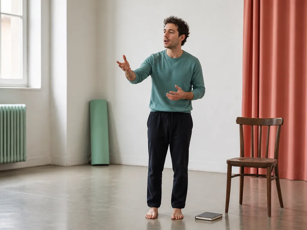 Des adultes en atelier de théâtre improvisent une scène sur scène